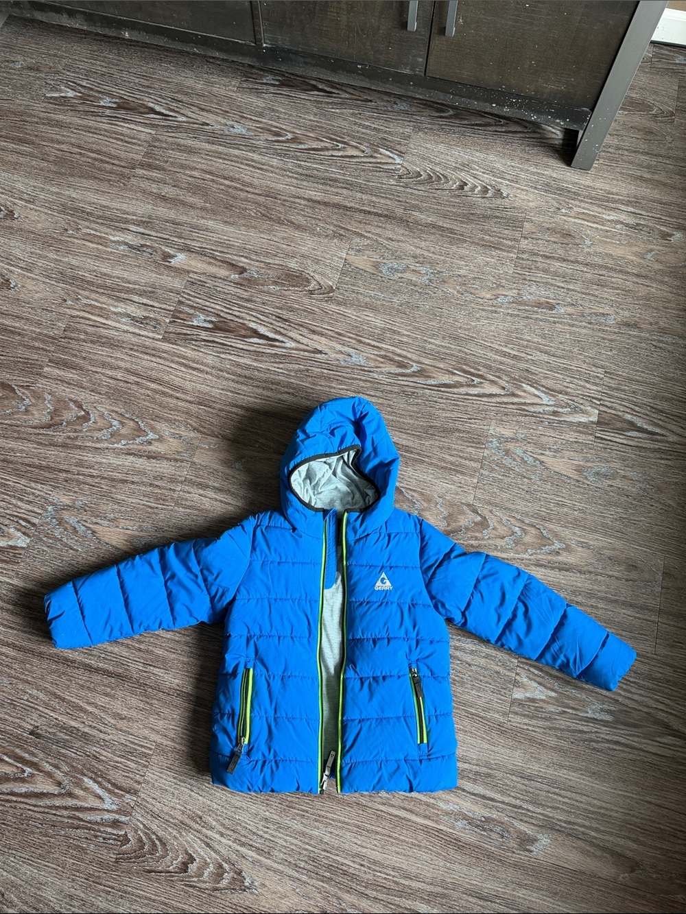 Gerry Weber Bright Blue Hooded Puffer Jacket with Lime Accents